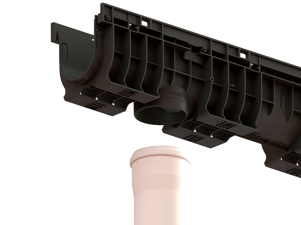 Rigolă din plastic BASE DN100 H120 cu grătar metalic zincat în fante clasa de sarcini A15